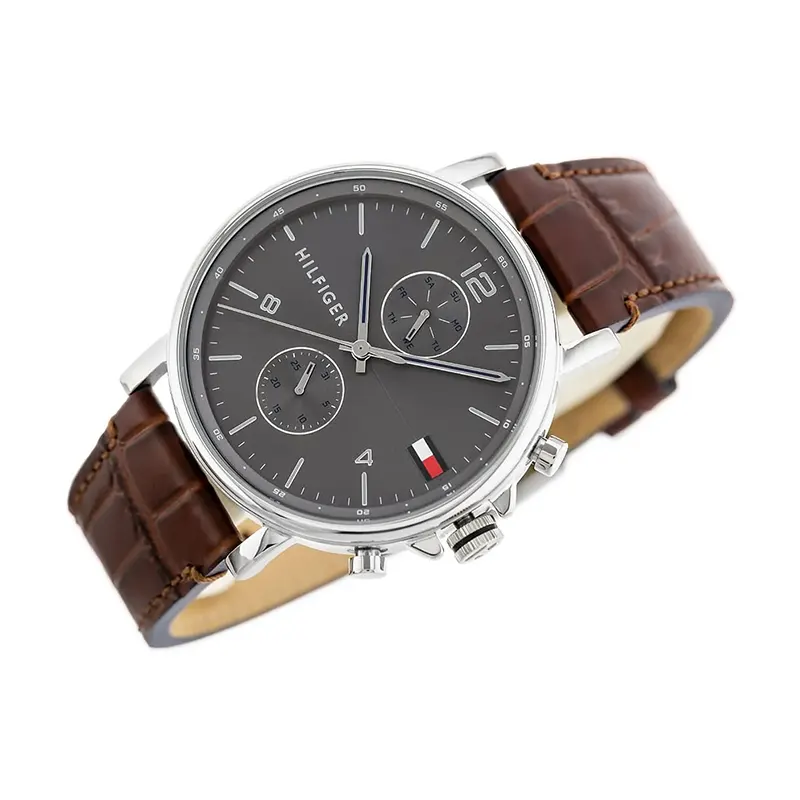 Tommy Hilfiger Kane Grey Dial Leather Men's Watch- 1710416